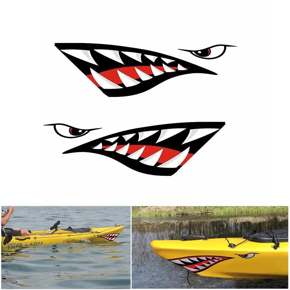 2Pcs Rudern Kajak Boot Shark Zähne Zubehör Mund Aufkleber Vinyl Aufkleber Aufkleber Für Aufkleber Links Rechts Wasserdichte DIY Lustige