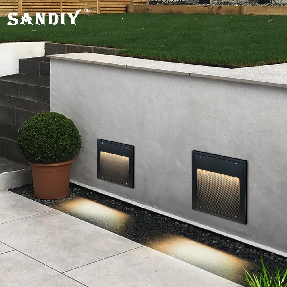 SANDIY Outdoor Big Size Light Wall Recessed LED Garden Lamp Fixture Sconce for House Patio Garage Gate Step&Stair Aisle Lighting