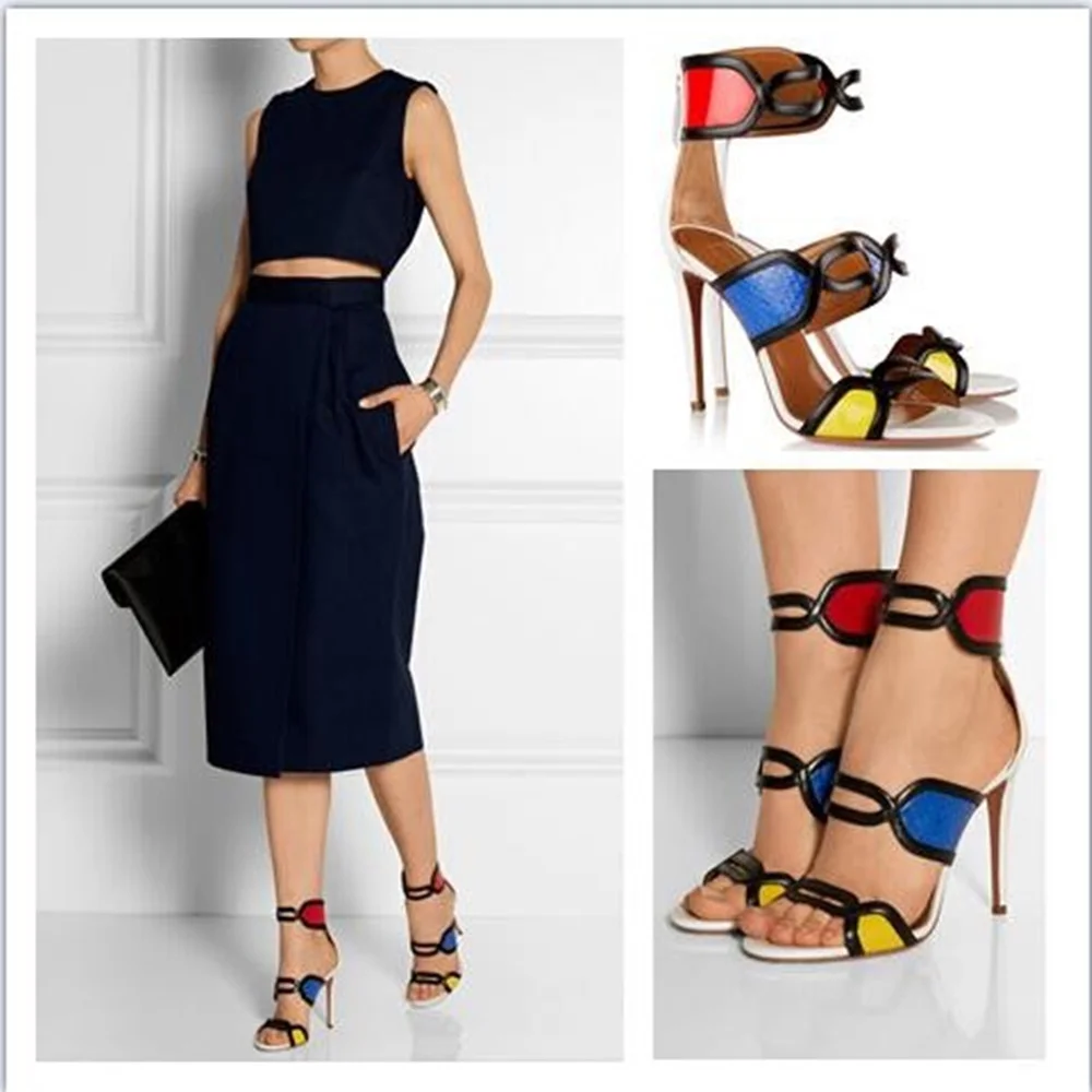 New Sandal Hot selling Dress Women Shoes  Fashion Summer Sandal High Heel Zipper Cut Out Ankle Mixed-colors Open Toe