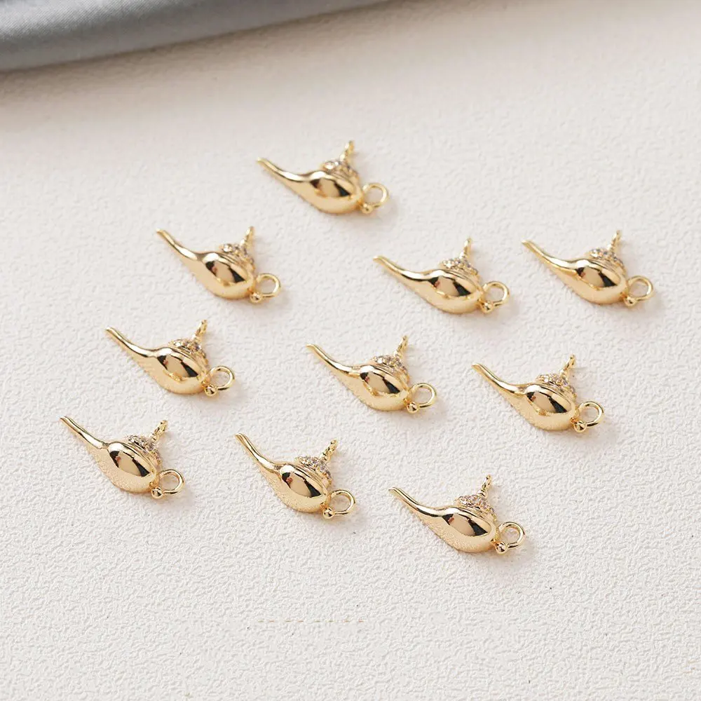 4PCS  Aladdin Lamp Pendants  for Jewelry Making 14k Gold Plated Diy Earrings Supplies Hand Made Brass Accessories