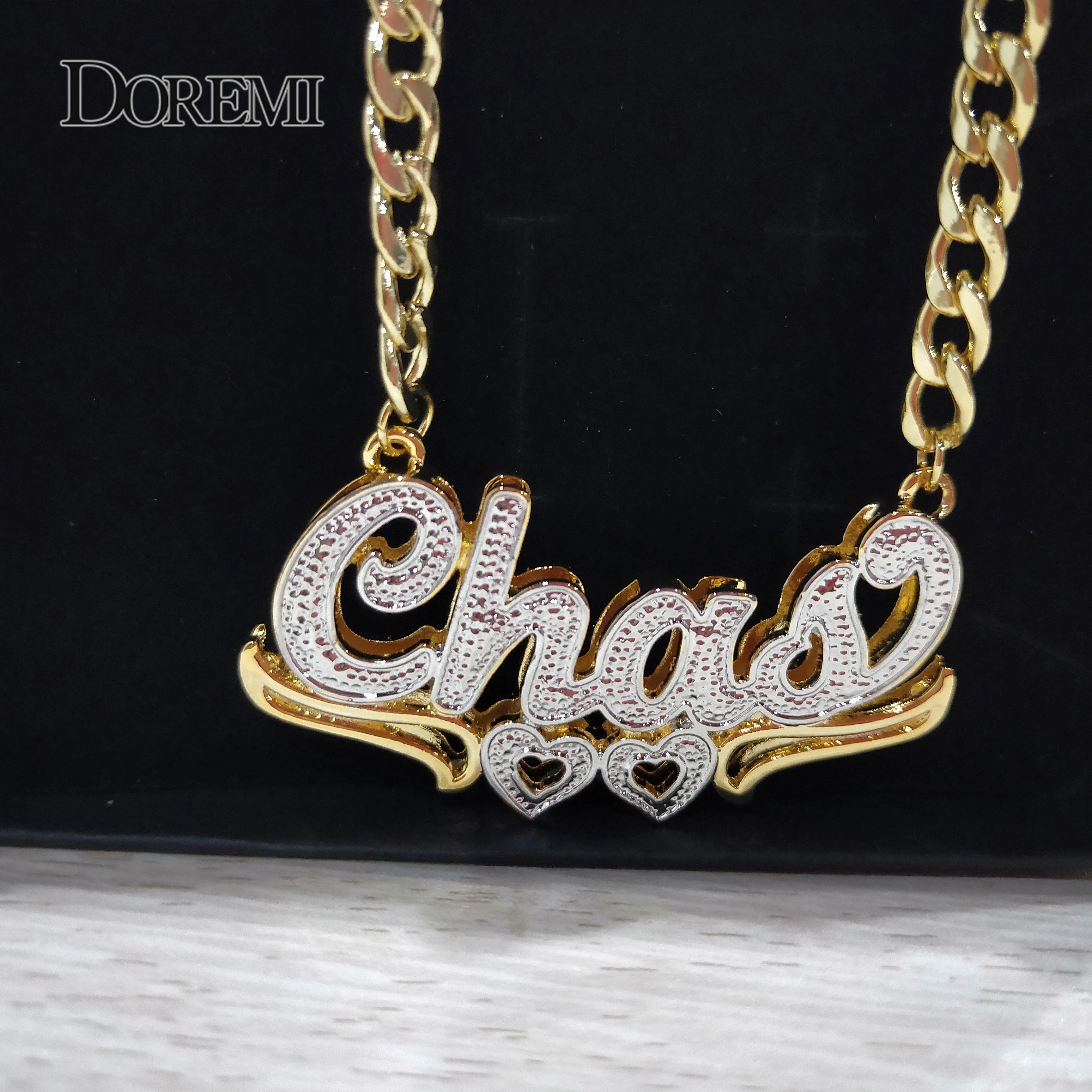 DOREMI 3D Custom Necklaces New Style Custom Name Necklace Name Personalized Double Gold Plated Nameplate 3D Necklace Hip Hop