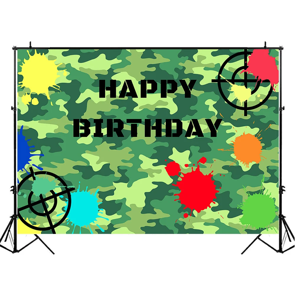 Mocsicka Camouflage Birthday Backdrop for Photography Shooting Target Boy Birthday Background Decor Banner Photo Shoot Backdrops