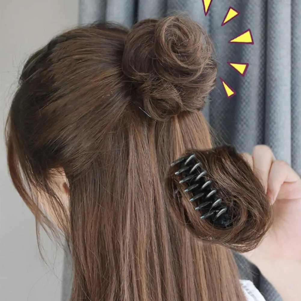 Girl's Donut Hair Bun synthetic Wrap On Messy Bun Mini Hair Bun Extension Curly Chignon Claw Clip Hairpiece Topknot Accessory