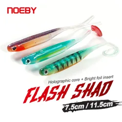 NOEBY-Silicone Shad Soft Lure, Minnow, T Tail, Inner Laser, Artificial Baits, Swimbait for Bass, Sea Fishing, 75mm, 115mm