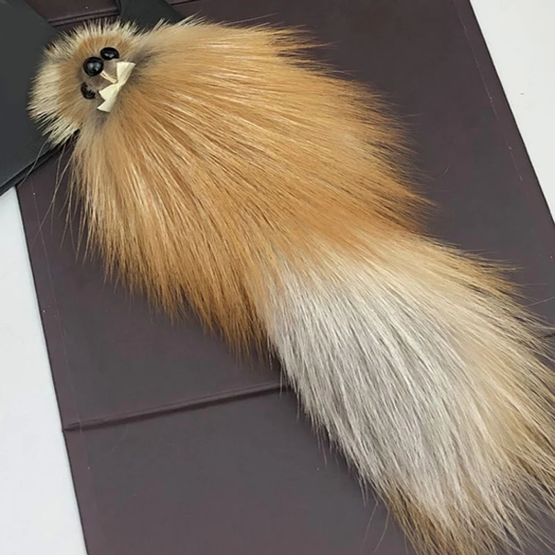 16CM Fluffy Natural Real Fur Fox Key Chain Women Cute Girls Plush Pompon Animal Keychain On Bag Car Trinket Jewelry Party Gift