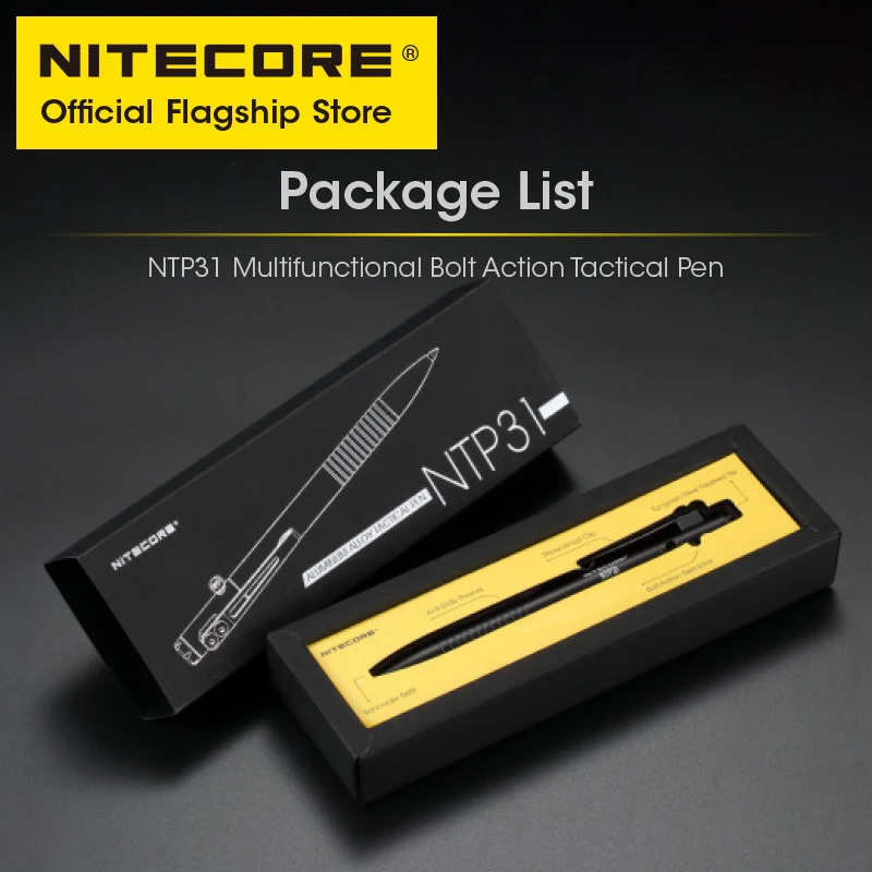 Nitecore NTP31 CNC Bidirectional Bolt Action Tactical Pen Self-defense Ballpoint Pen + Tungsten Steel Tapered Tip Glass Breaker