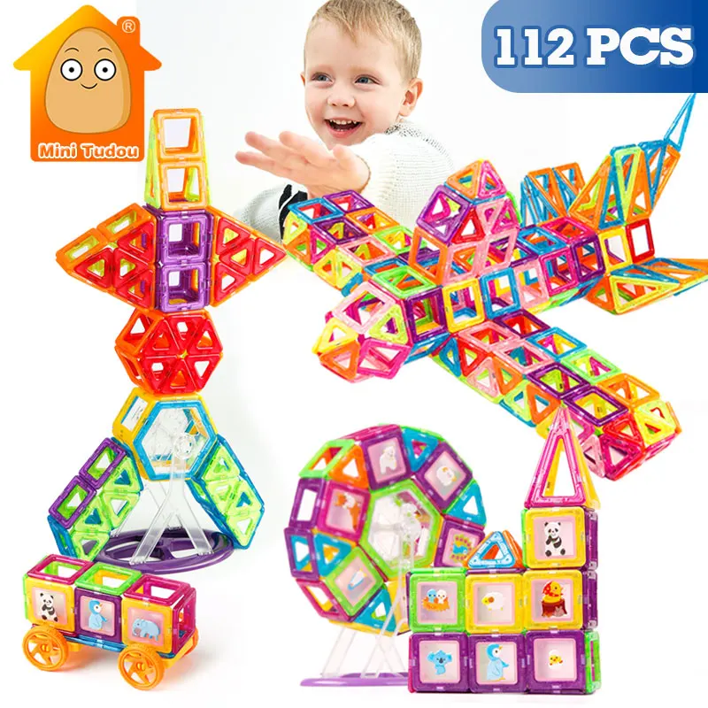 

112PCS Mini Magnetic Designer Construction Set Model & Building Plastic Magnetic Blocks Educational Toys For Kids Gift