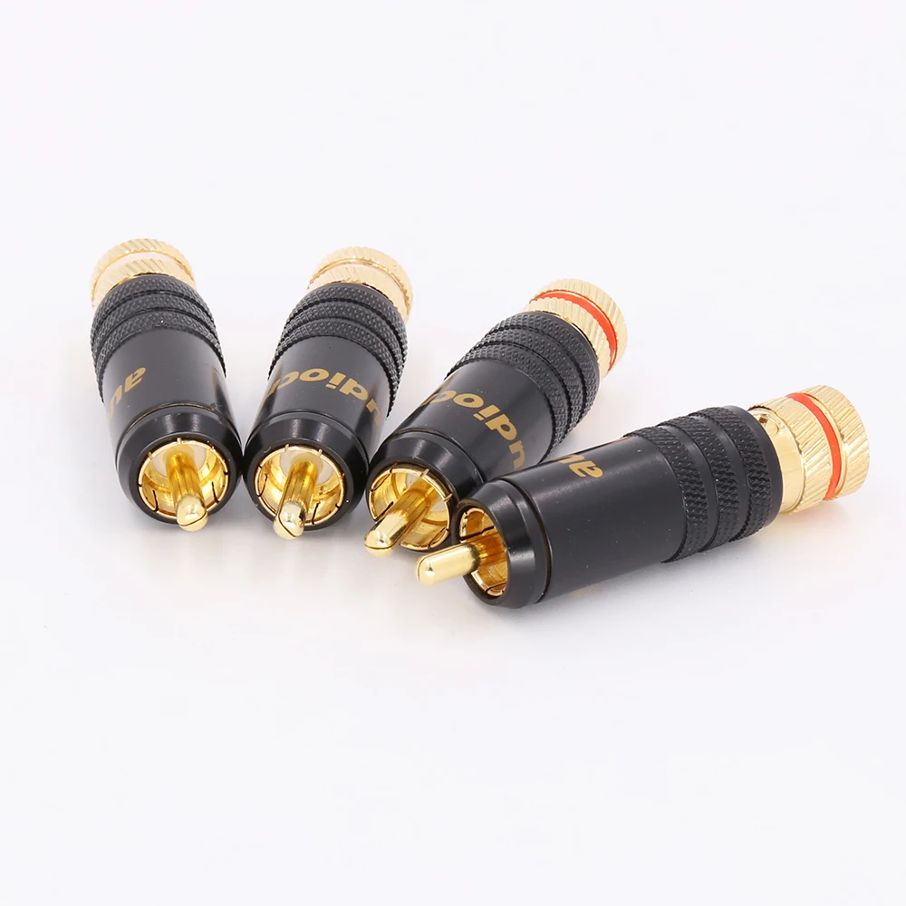Audiocrast 4pcs 24K Gold Plated RCA Connector Audio Plug Lock Soldering Signal Line Audio Video plugs