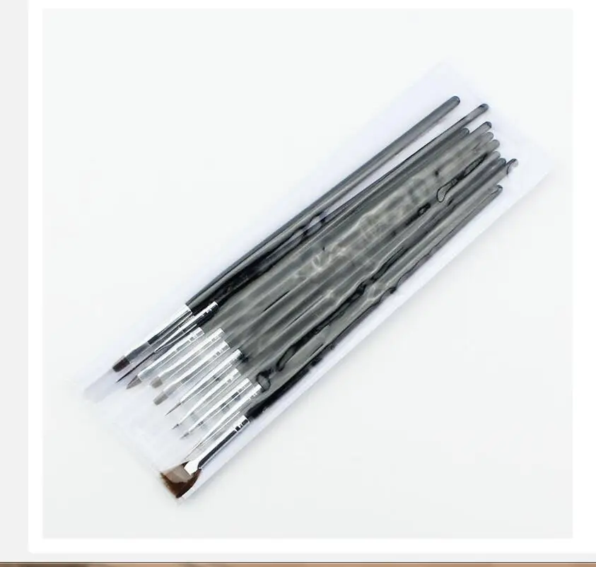 10Pcs Nail Art Brush Set Liner Dotting Fan  Acrylic Builder Flat Crystal Painting Drawing Carving Pen UV Gel Manicure Tool T0591