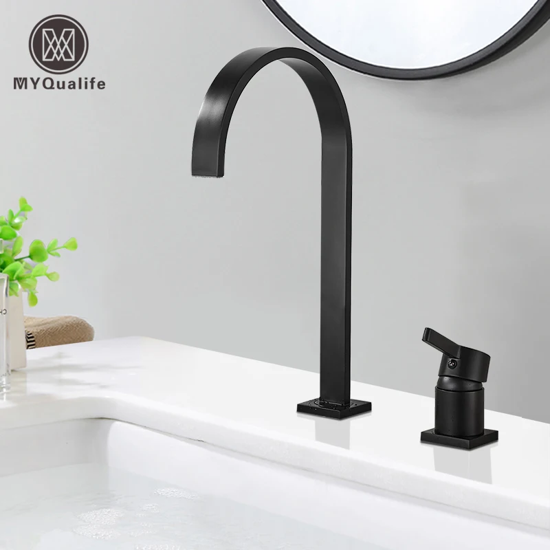 Luxurious Matte Black Bathroom Basin Faucet Brass Deck Mounted Brushed Gold Mixer Taps Short  Hot and Cold Mixer Tap