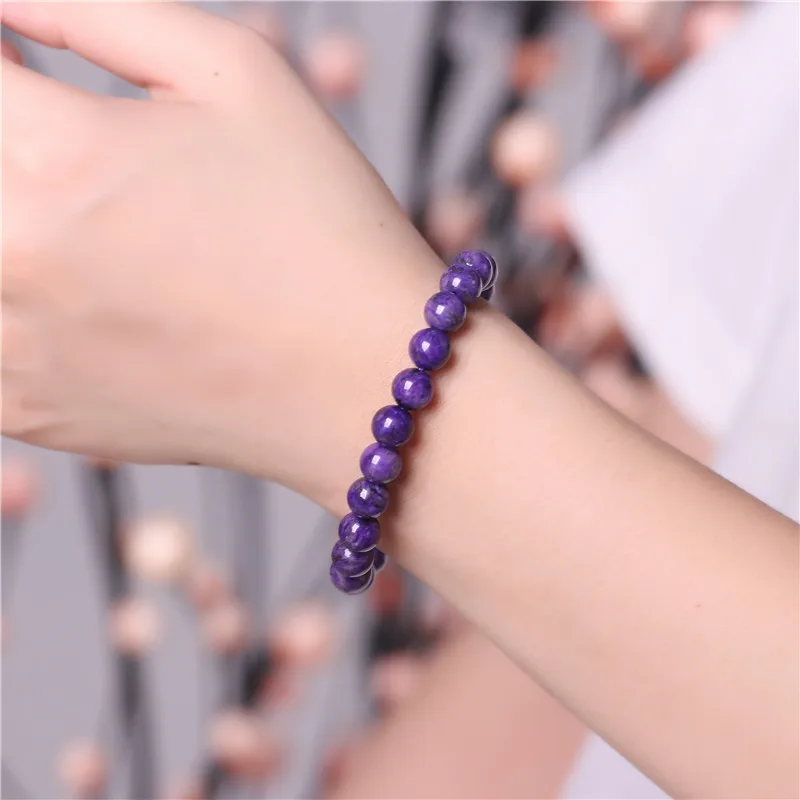 Genuine Natural Purple Charoite Gemstone Bracelet Women Round Beads Jewelry 8mmm 9mm10mm 11mm 12mm Russian Healing Russia AAAAA