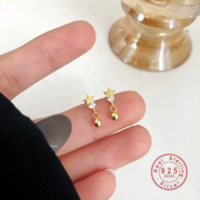 925 Sterling Silver Japanese New Exquisite Star Crystal Stud Earrings Women Noble Elegant Wedding Jewelry Accessories