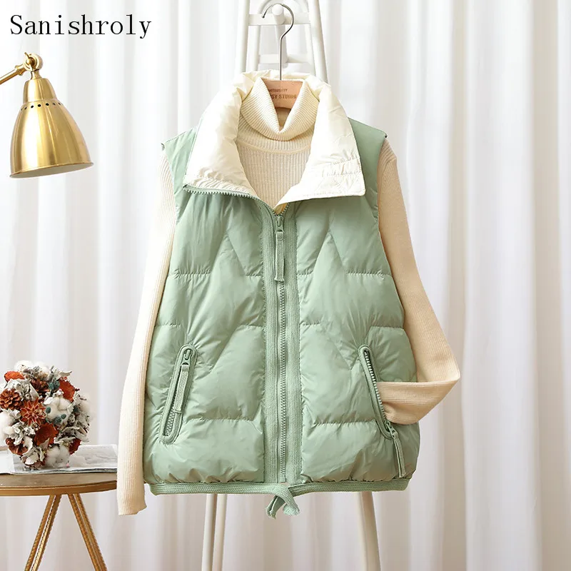 

Women Light White Duck Down Vest Coats Autumn Winter Loose Sleeveless Oversize Waistcoat Outwears Female Big Size Short Jackets