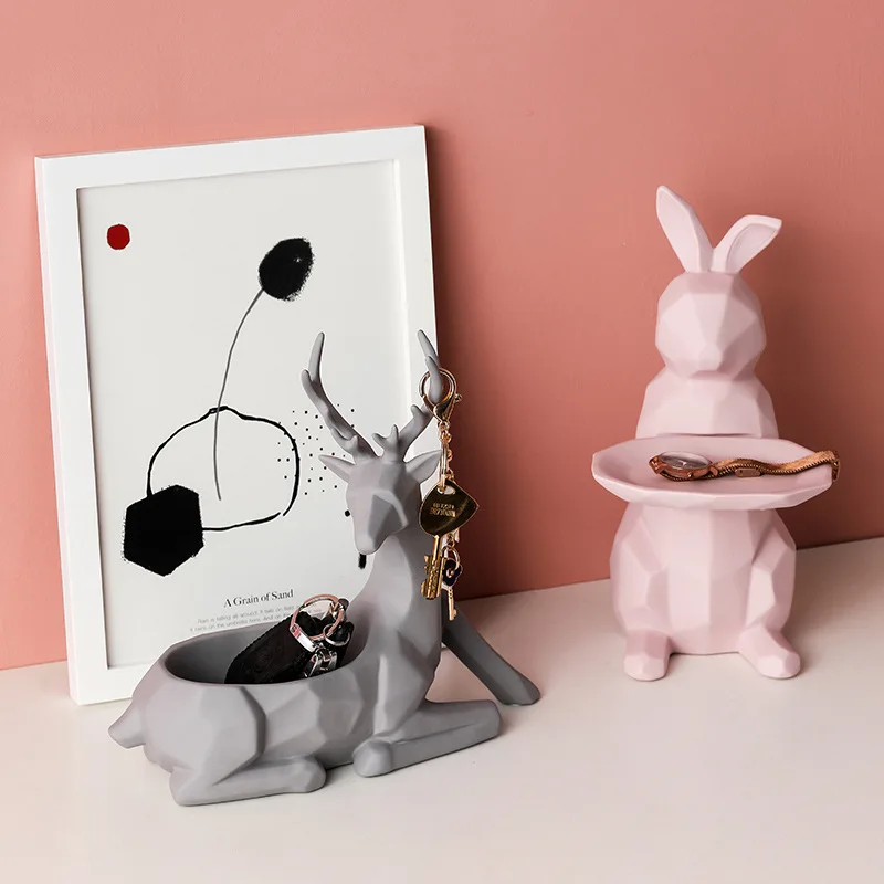 [HHT] Nordic Ceramic Crafts Cute Animal Statue Porch Key Storage Home Decoration Living Room Coffee Table Debris Storage Tray