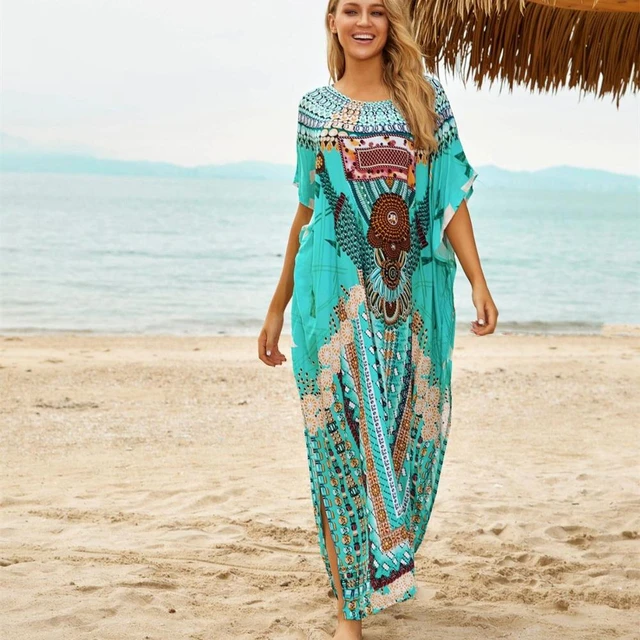 Kaftan Dress Playa Plus Size Kaftan Tunic Long Maxi Caftan Gown Nightdress Beach Party Casual Dress Kimono Mujer Vestido Playa Cover ups AliExpress