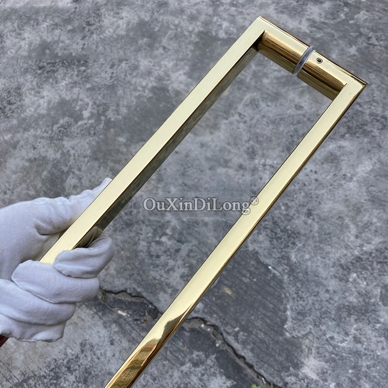 

1 пара золотых/черных стеклянных дверных ручек из нержавеющей стали для ванной комнаты, квадратная ручка для труб, ручка для стеклянной двери для душевой комнаты, шаг 400 мм JF1605