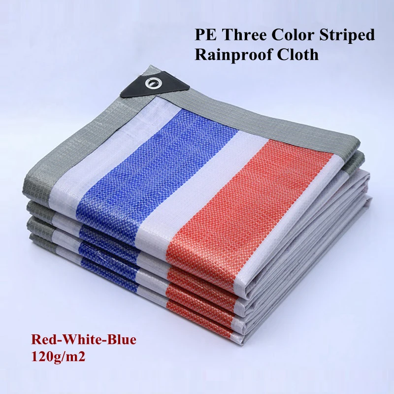 

120g/m2 PE 3-Colors Striped Rainproof Cloth Tarpaulin Household Dustproof Shading Sails Cover Outdoor Awning Waterproof Cloth