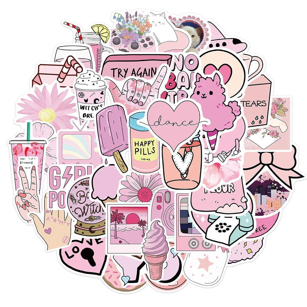 

10/30/50PCS Funny Pink Style Girl Cartoon Aesthetic Stickers Car Motorcycle Travel Luggage Guitar Waterproof Graffiti Sticker