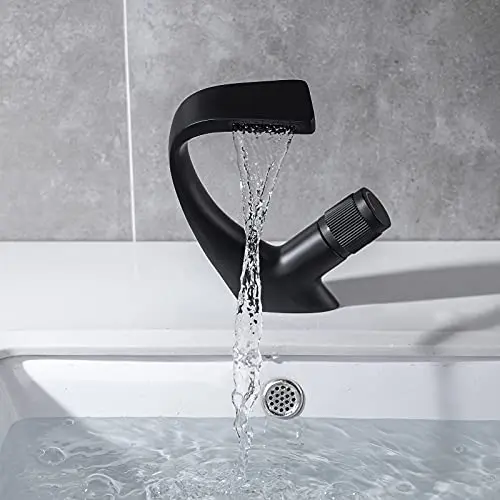 

Matte Black Bathroom Faucet Waterfall Spout Designed Vanity Sink Swivel Single Handle 1 Hole Lavatory with 2 Hot and ClodSupply