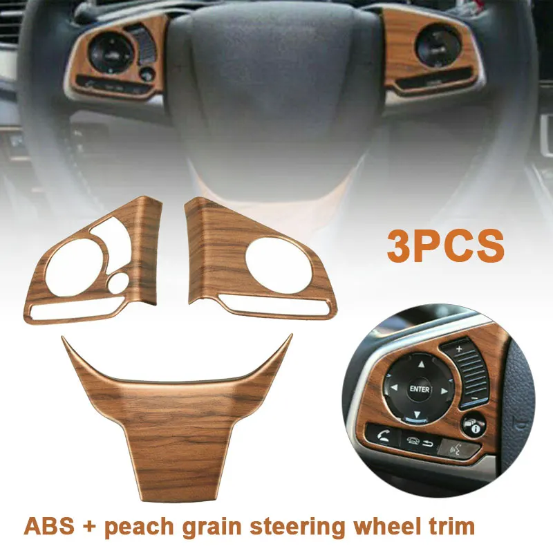 

For Honda CR-V CRV 2017-2020 Peach Wood Grain 3X Steering Wheel Cover Trim Decor