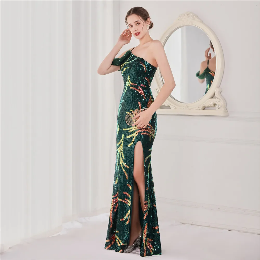 DEERVEADO Schulter frauen Meerjungfrau Pailletten Kleid Abendkleider 2022 Neue Emerald Green Party Kleid Maxi Kleid K18637