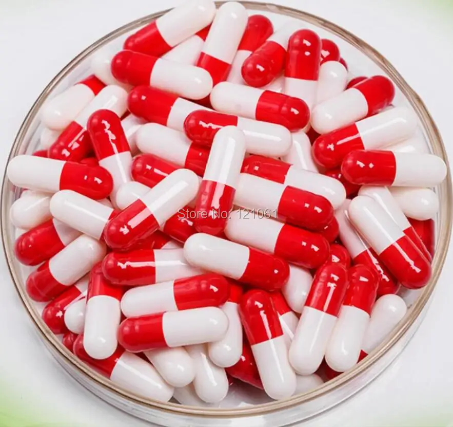 1000PCS 00#,0#,1#,2#,3#,4# Medicine Capsules!Red-White Colored Empty Capsules,Hard Gelatin Empty Capsule Shell, Capsules Case,