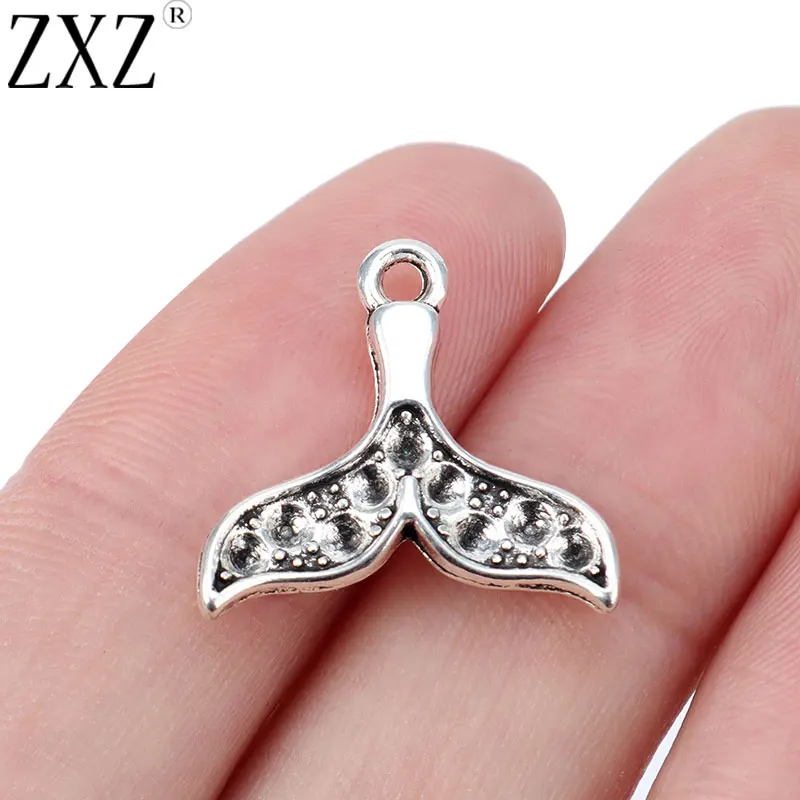 ZXZ 20pcs Tibetan Silver Whale Mermaid Tail Charms Pendants Beads for Necklace Bracelet Jewelry Making Findings 20x19mm