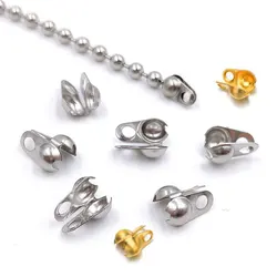 50pcs/lot Stainless Steel Ball Chain Clasps End Crimping Cover Bead Connector Component For DIY Jewelry Making Findings Supplie