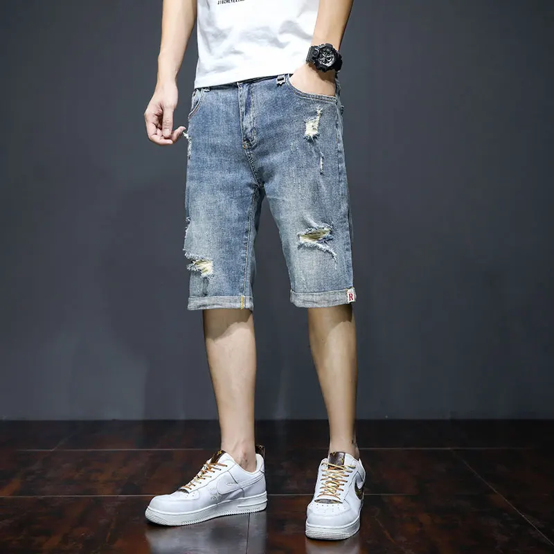 

Denim Shorts Men's Ripped Summer Thin Trendy Five-point Casual Cargo Pants