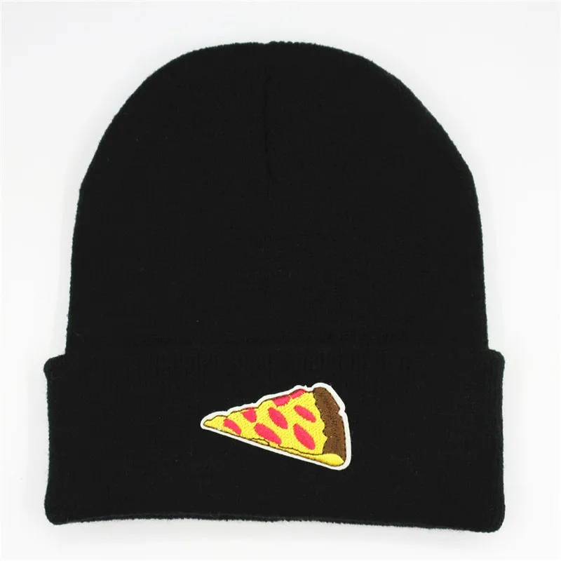 Cotton Personality Pizza Embroidery Thicken Knitted Hat Winter Warm Hat Skullies Cap Beanie Hat for Men and Women 118