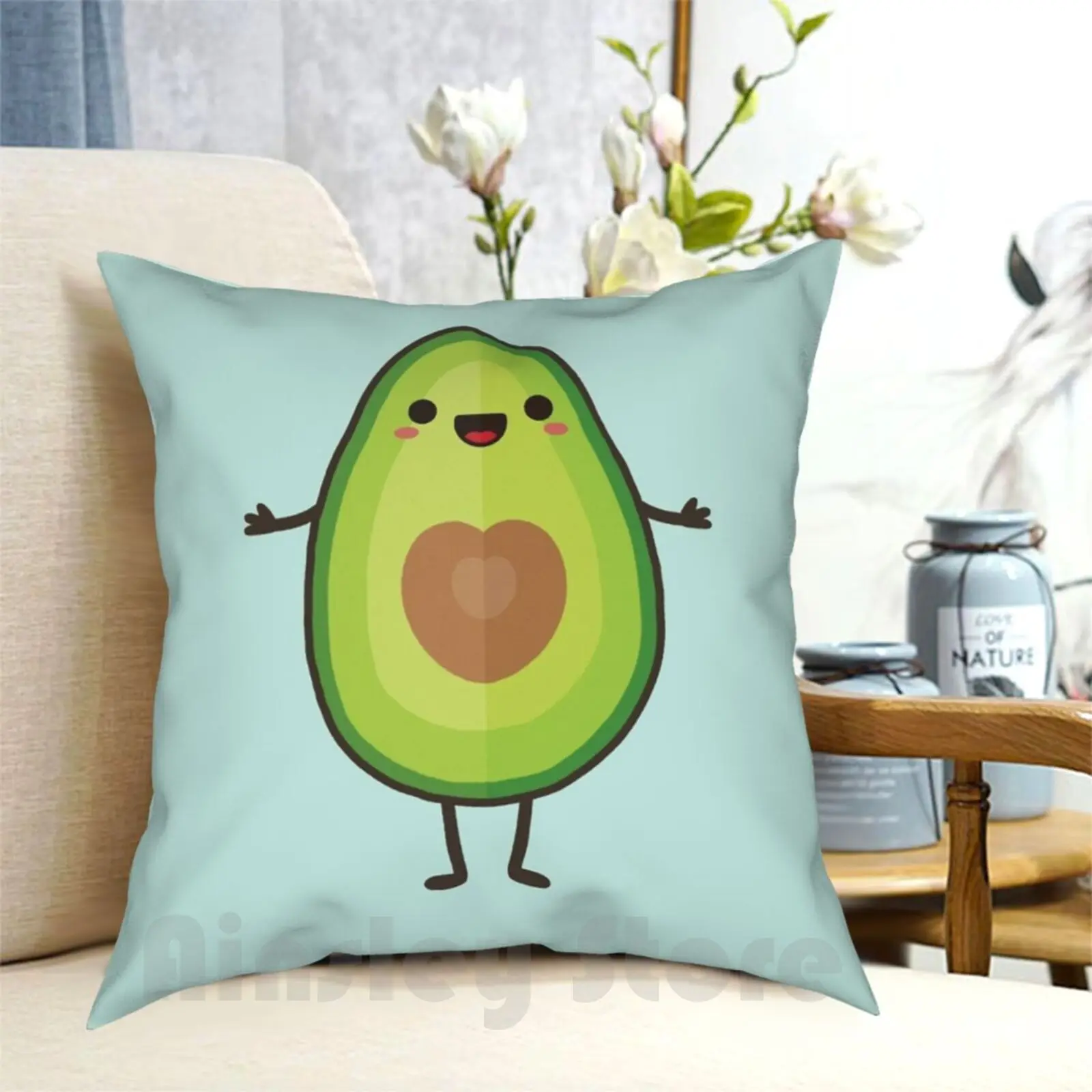 Avo-Cuddle ? Pillow Case Printed Home Soft Throw Pillow Digistickie Daisy Beatrice Avocado Avo Green Heart Love Cuddle