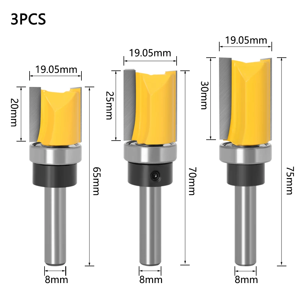 8mm Shank Template Trim Hinge Mortising Router Bit Straight end mill trimmer cleaning flush trim Tenon Woodworking tools