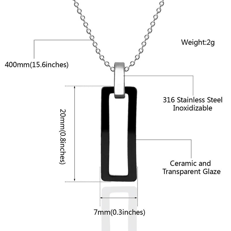 Rectangle Ceramic Women Pendant Necklace Simple Style White Color Fashion Stainless Steel Healthy Women Jewelry With Free Chain