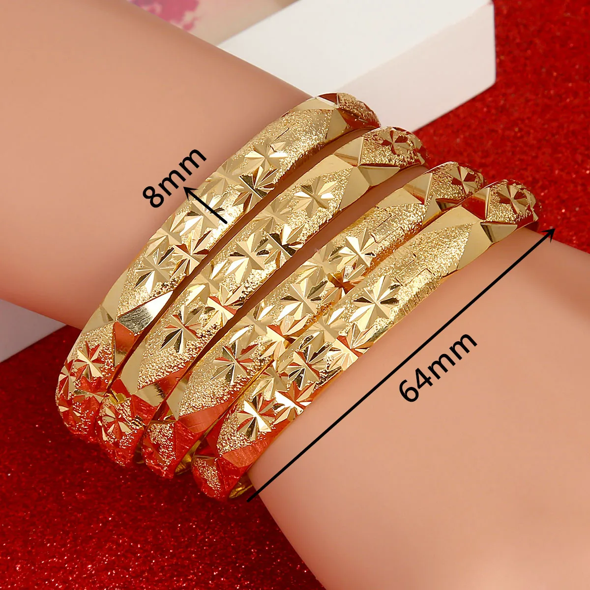 Trendy 4pcs Dubai Bangles for Women Men Gold Color Wide Bracelets African Ethiopia Jewelry