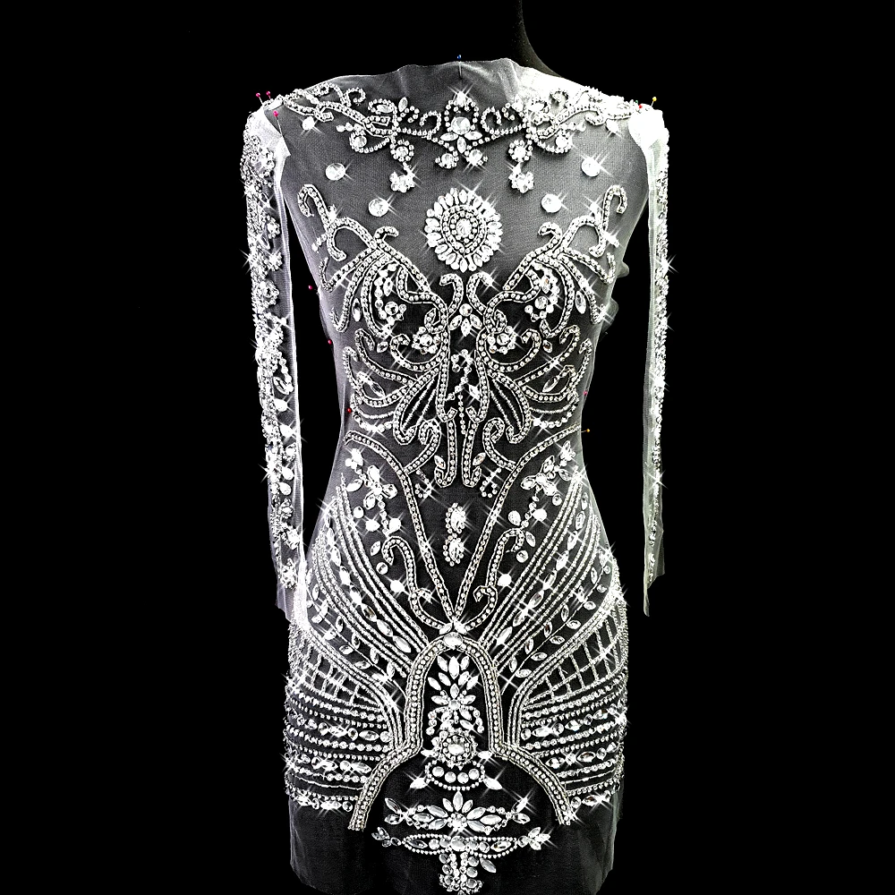 Hand Made Custom Wedding Pageant Ball Dress Sew on Rhinestones Crystal For Diy Designer Tailored Patch Appliqued Bodice silver