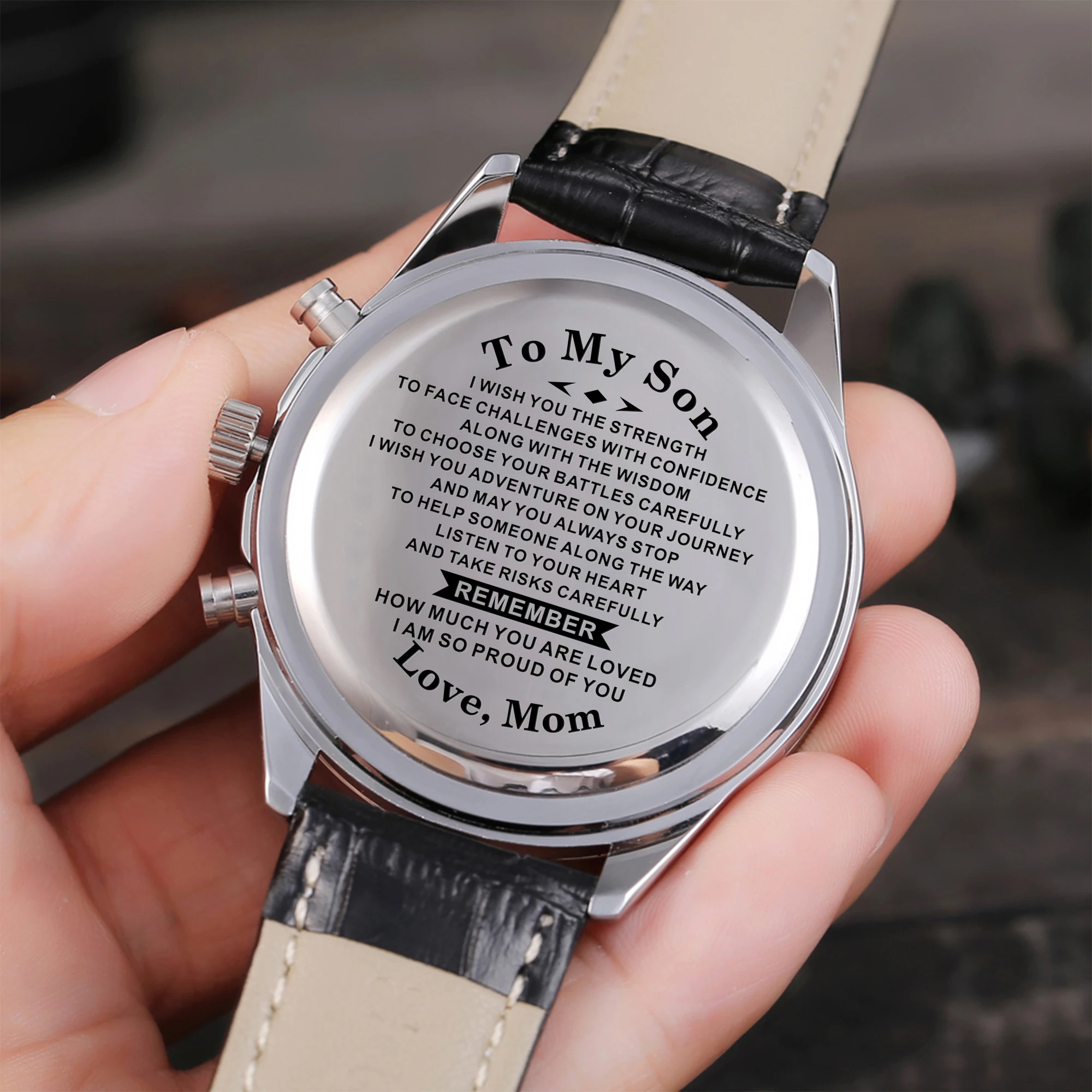 

"Mom To My Son Engraved Luxury Fashion Leisure 30m Waterproof Engraved Watches Birthday graduation gift "