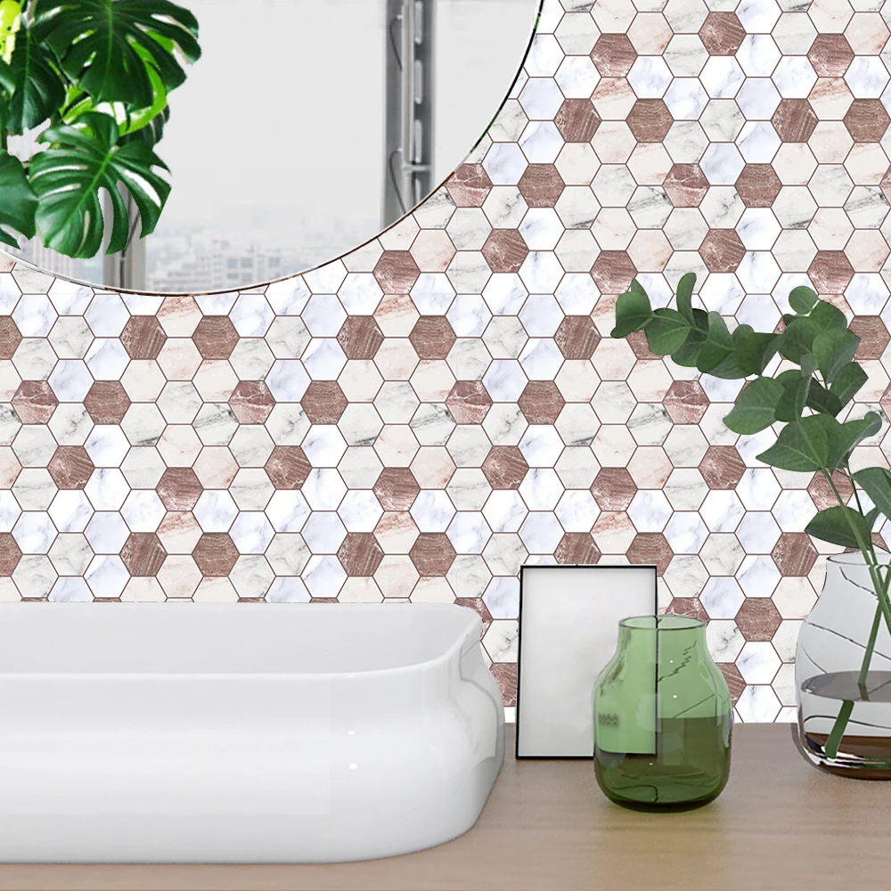 Hexagon Mosaic Tile Stickers Wall Decoration For Kitchen Bathroom Floor Room Drcot Self-adhesive Waterpoof Vinyl Wall Stickers