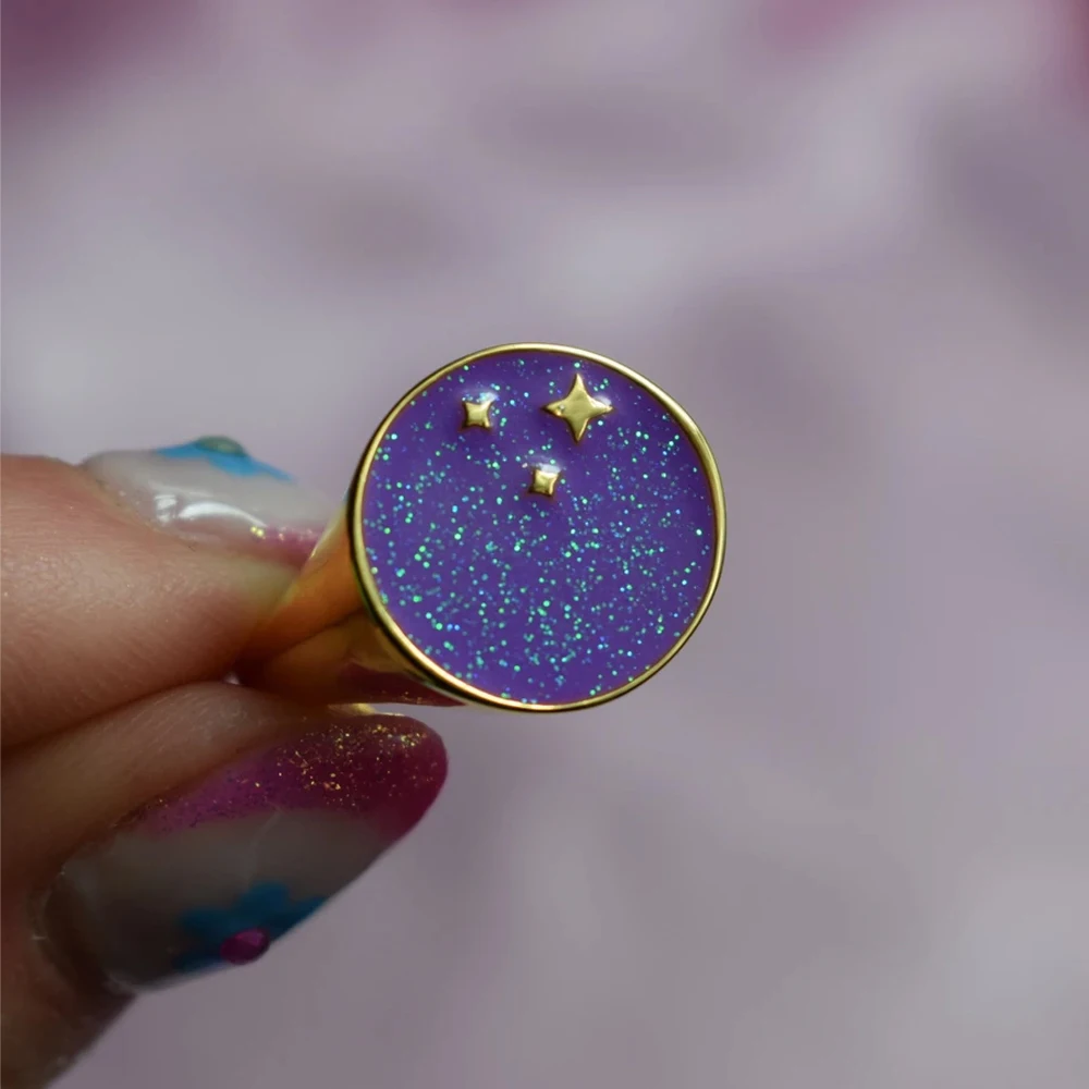 New Ins Creative Purple Starry Ring Vintage Drop Oil Geometric Round Star Rings For Women Girls Fashion Jewelry Gift