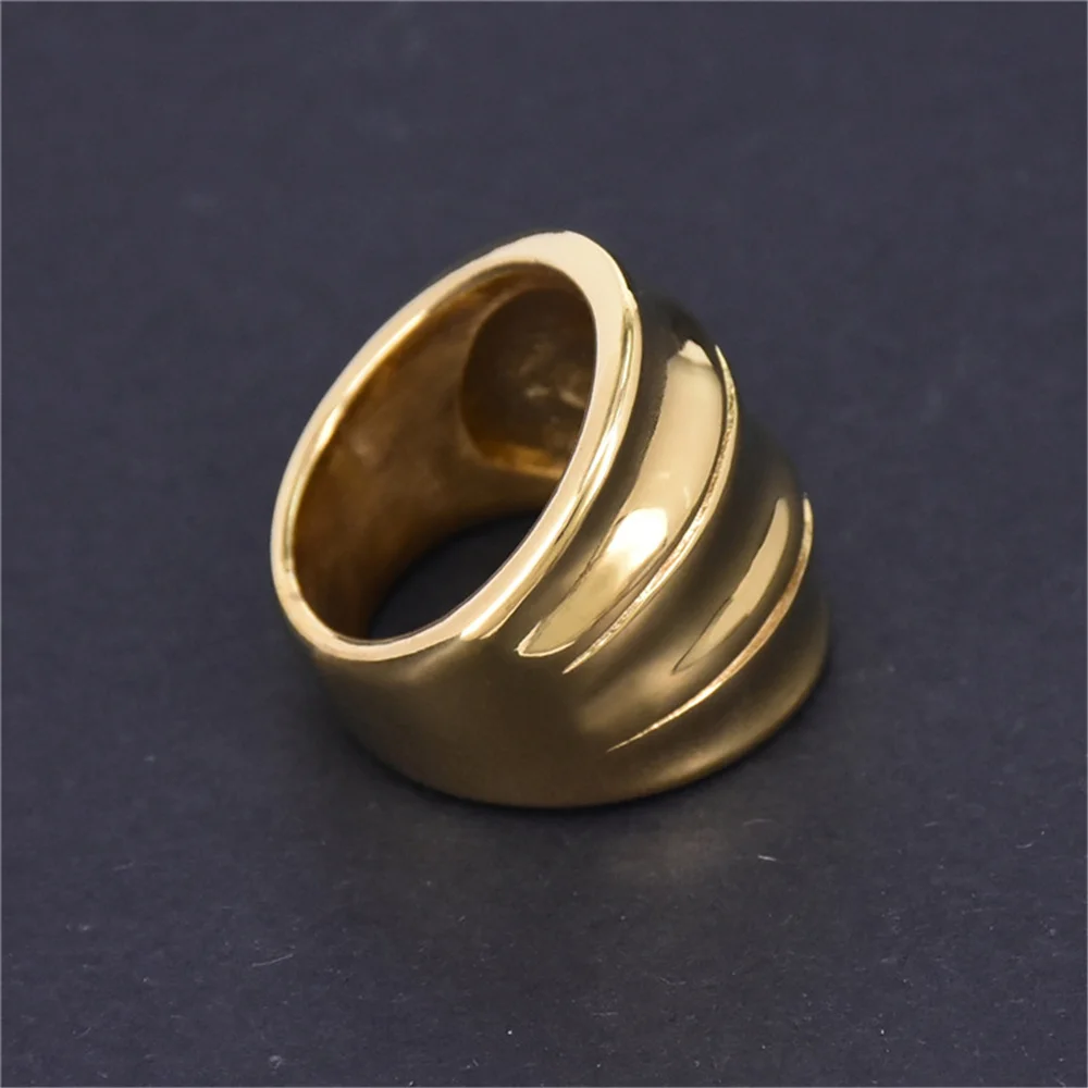 2021 New Fashion Big Round Ring Female Gold Color Stainless Steel Large Cocktail Rings For Women Party Jewelry High Quality