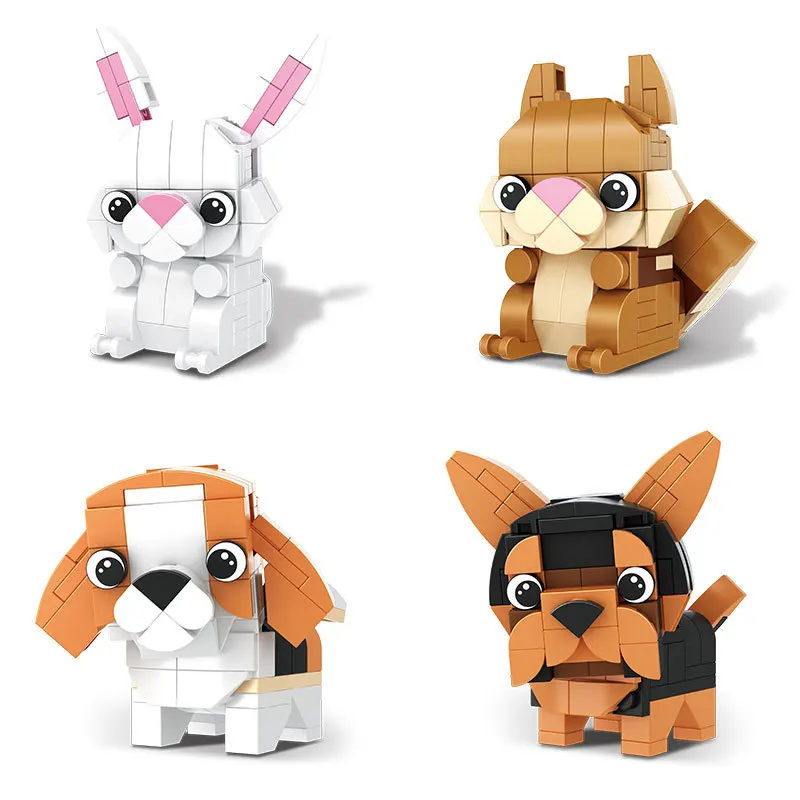 Mini ensemble de blocs de construction 3D pour enfants, jouet créatif, chien, tigre, lapin, écureuil, pingouin, hibou, Koala, vache