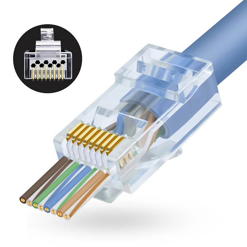 

100pcs Cat6 6 RJ45 Pass Through Connector, Cat6 / Cat5e RJ45 Ends with Gold Plated, Ethernet Cable Crimp Plug Connectors