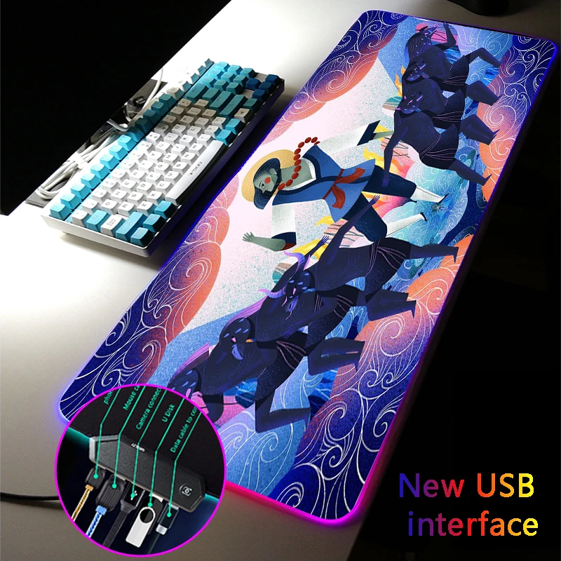 MRGLZY 40*80CM The Yunnan Myth RGB Gaming Mouse Pad LED USB Hub Multi-interface Mousepad Large Games Computer Desk Mat for Csgo