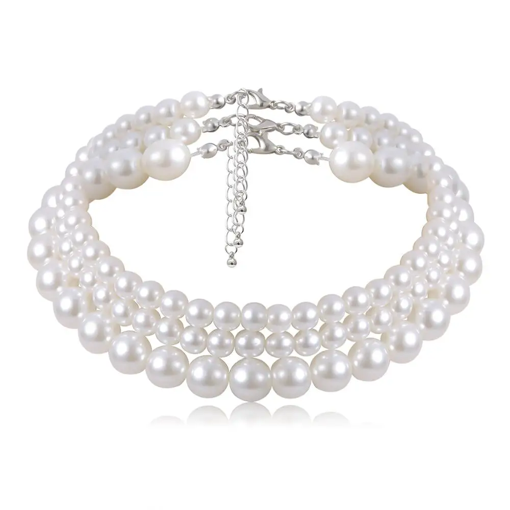 Collier de perles blanches multicouches pour femmes, perle, court, clavicule, breloque, bijoux de banquet, JOPunk, mariage, filles