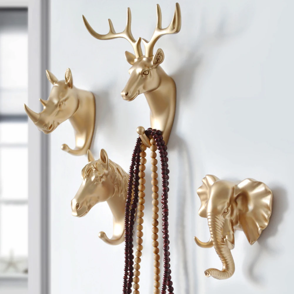 1PCs Wall Hanging Hook Deer Antlers Wall Coat Rack For Clothes Self Adhesive Display Racks Key Hanger Horns Hangers Black Gold