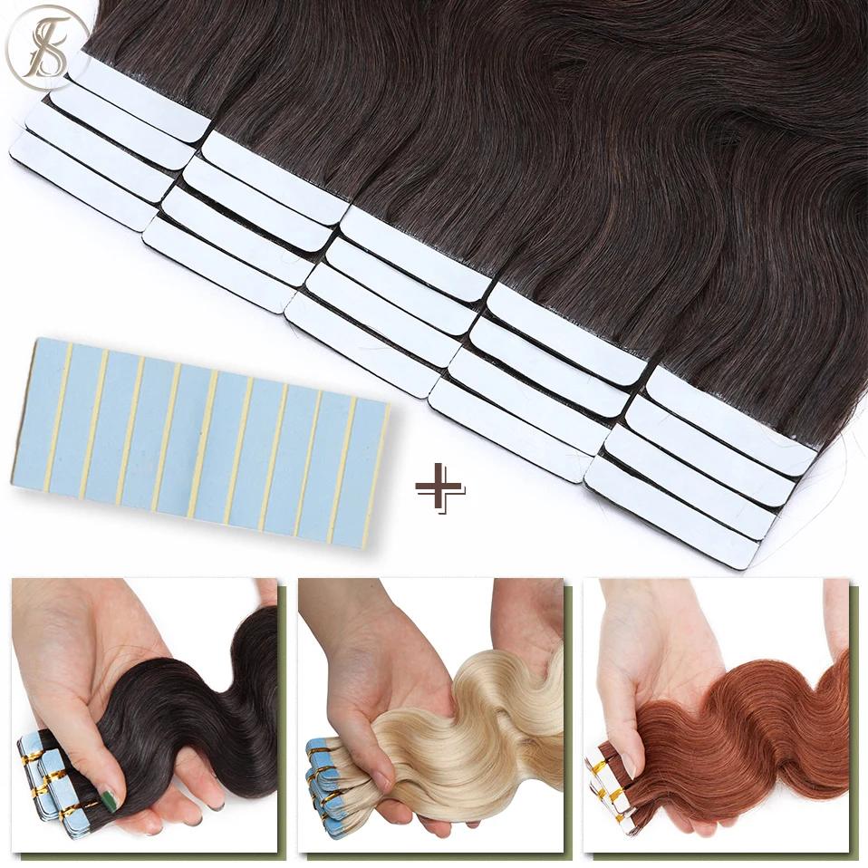 Tess Tape In Hair Extension 2.5g/pc Wavy Natural Hair Extensions Human Hair Adhesive Skin Weft Double Sides Seamless Invisible