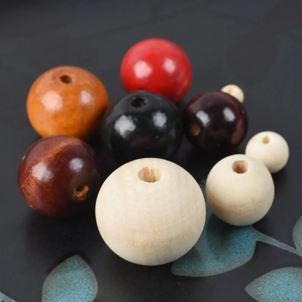 Plated Coated Color Round Natural Wood Loose Beads 6mm 8mm 10mm 12mm 14mm 16mm 18mm 20mm for DIY Crafts Jewelry Bracelet Making