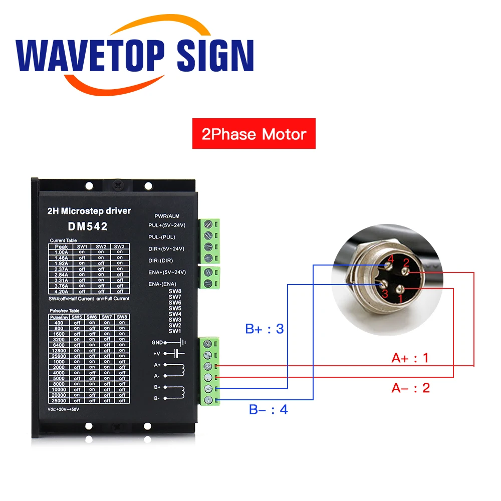 Поворотная насадка WaveTopSign с патронами, 2-фазный 3-фазный шаговый двигатель, вращающийся рабочий стол для станка для лазерной гравировки и резки CO2