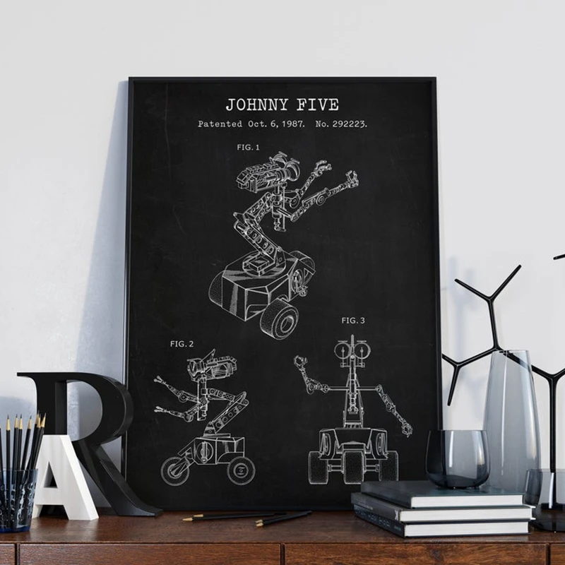 Short Circuit Movie Johnny 5 Patent Vintage Poster Prints Robot Blueprint Sci Fi Wall Art Canvas Painting Pictures Home Decor