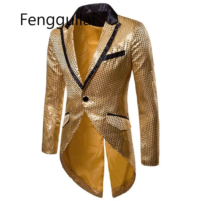 

Puimentiua Mens Shiny Luxury tuxedo Blazers Designs Fashion Gold Sequins Suit Male Nightclub Blazers Jackets Sequin Glitter Coat