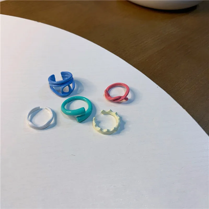 

5PCS Vintage Spray Paint Ring Handmade Free Shipping Korean Multi-color Metal Colorful Summer Ring Small Vintage Niche Girl